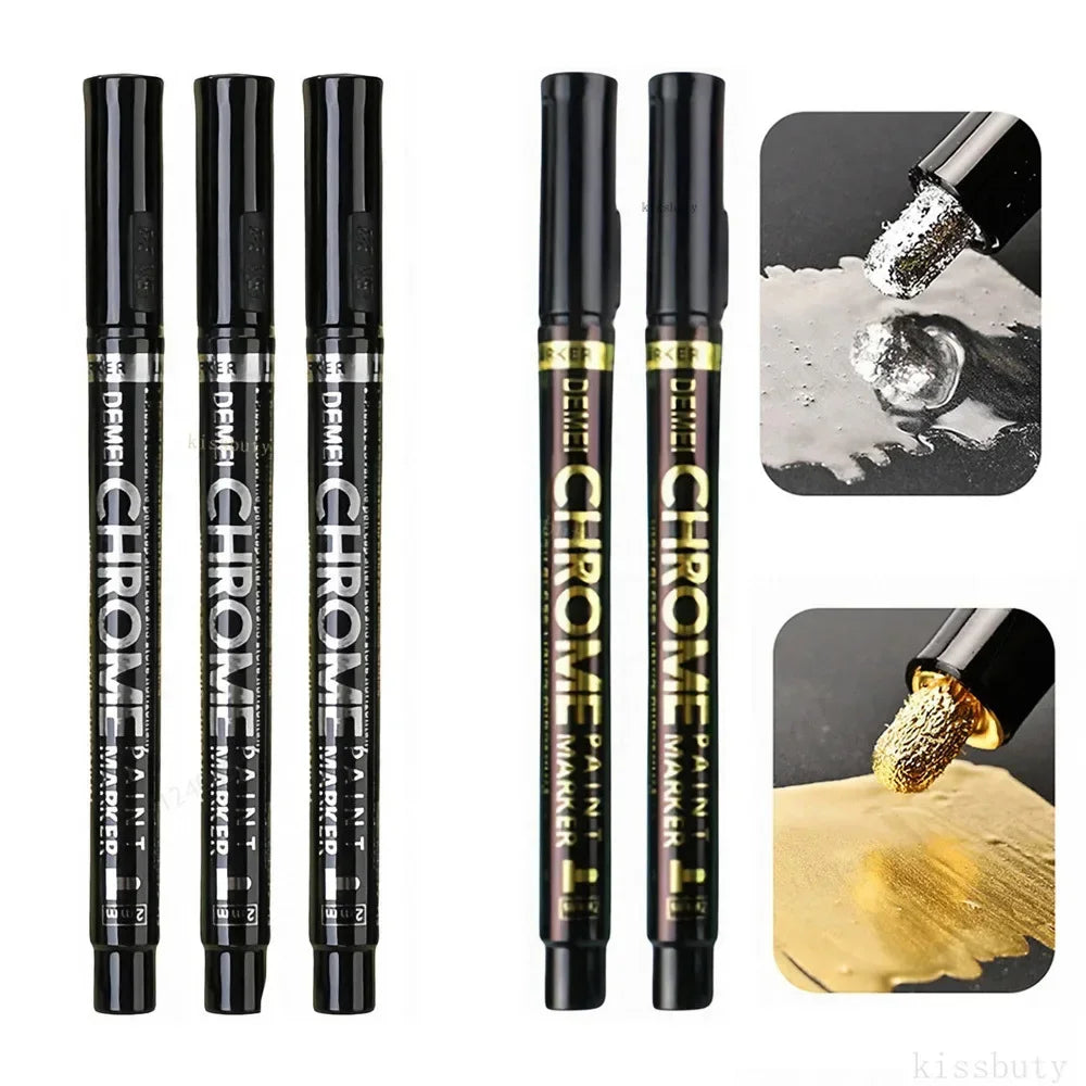 1-5Pcs Chrome Paint Marker Reflective Fluid Mirror Paint Pen 2mm Silvery Ink For DIY Car Styling Model Metal Wood Plastic Stone