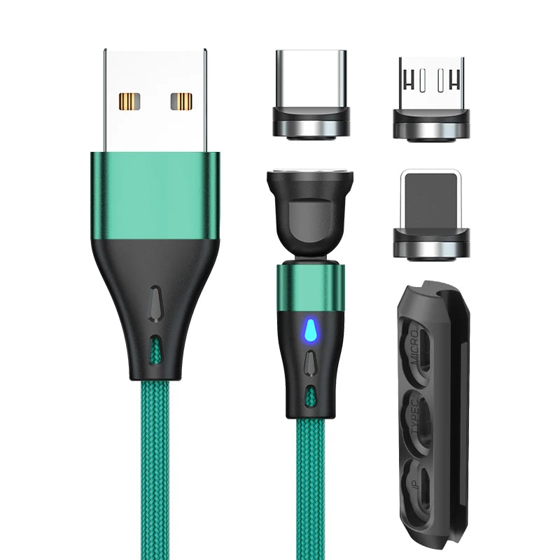 540 Rotate Magnetic Cable 3A Fast Charging Micro USB Type C Cable For iPhone 15 14 Xiaomi Samsung Data Cord with Storage Case