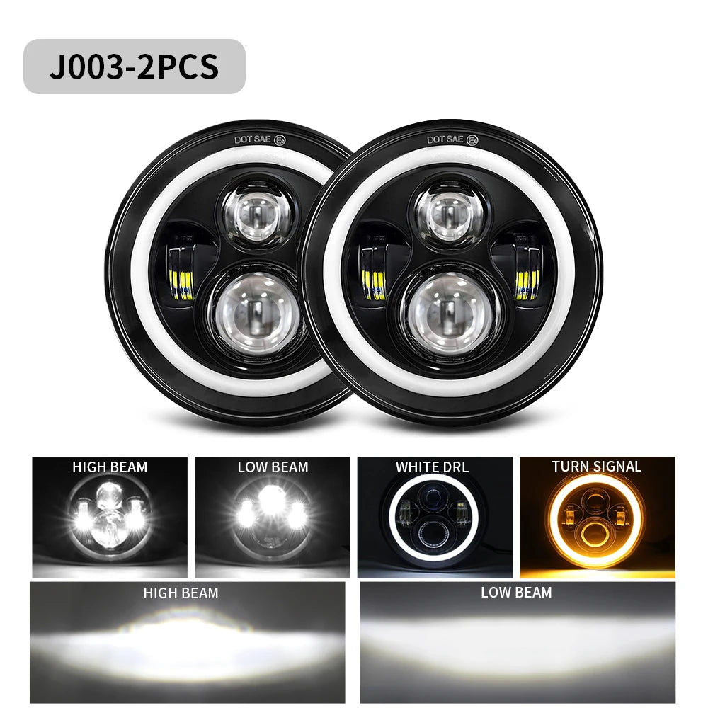 BraveWAY 7 Inch Round LED Headlight, Motorcycle/Offroad/Pickup/Truck,  For Harley For Yamaha For Honda For Jeep Wrangler