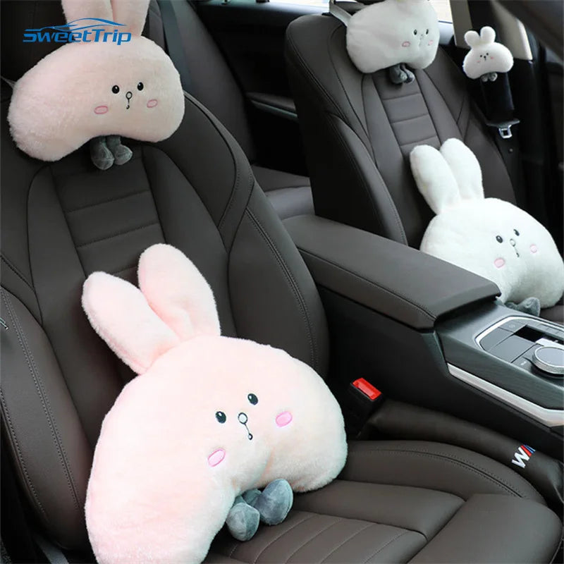 Woman Girl Neck Cushion Rabbit Car Accessories Seat Belt Shoulder Pad Animal Cervical Pillow Universal Headrest Cute Neck Pillow
