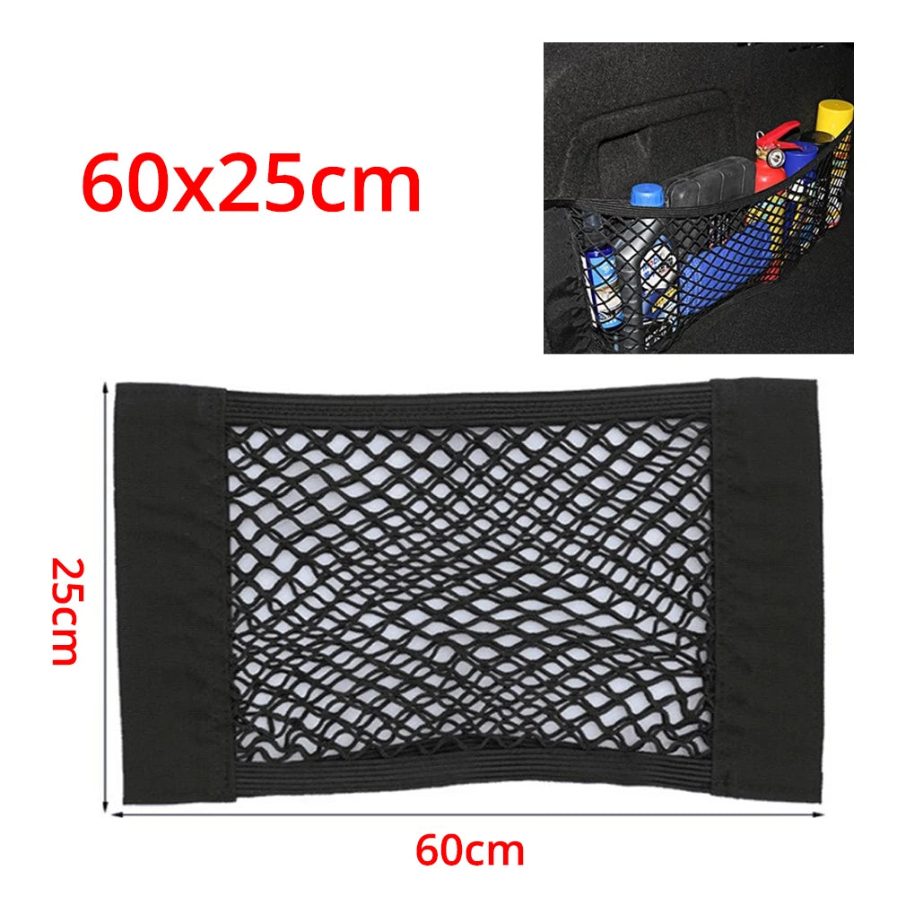 1X Car Back Rear Trunk Organizer Net Mesh Seat Elastic String Magic Sticker Universal Storage Bag Pocket Auto Put Paper Stowing