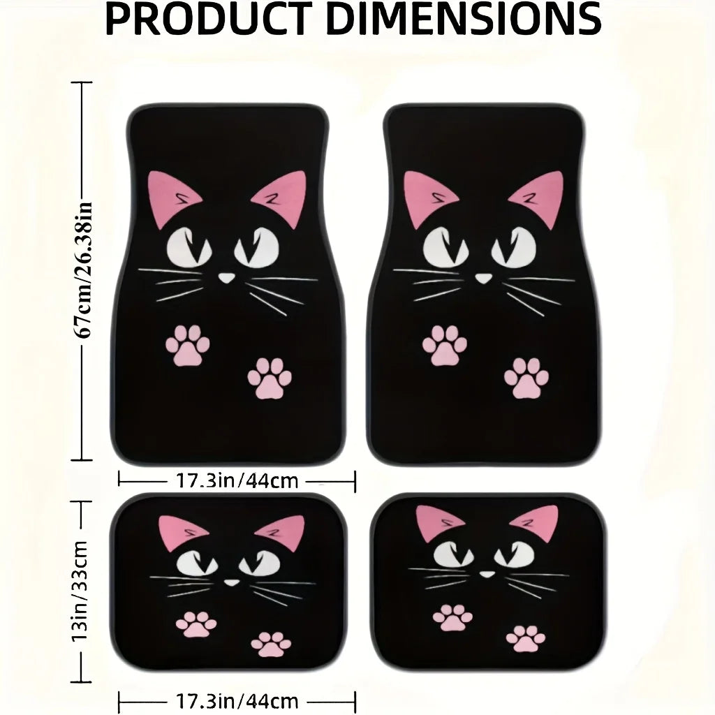 2/4pcs Car Anti-skid Mats,Car Carpets,Cute Cartoon Cat Printed Car Floor Mats,Suitable for The Front and Rear Seats of Most Cars