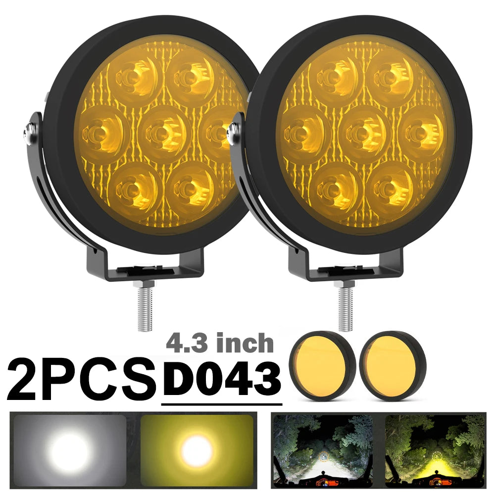 BraveWAY LED Motorcycle Spot Light 4.5 Inch Driving Lamps for Moto Off-Road Truck Tractor 4x4 Work UTV Auxiliary Headlights