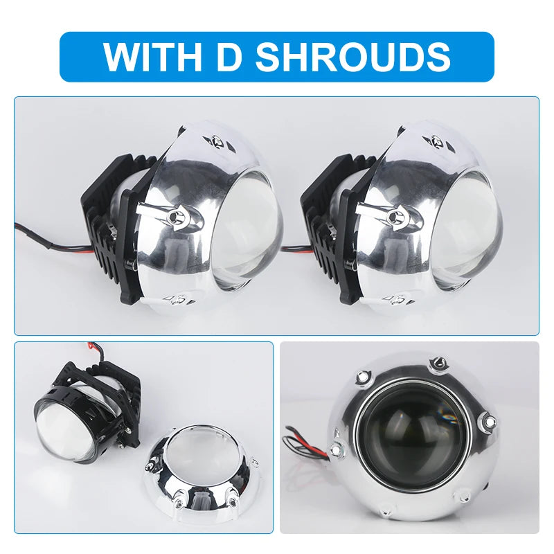 NLpear 2PCS 3 Inch Bi LED Projector Headlights Lenses for Hella LED Lights Projector 120W 40000LM Diode Headlamp Car Accessories