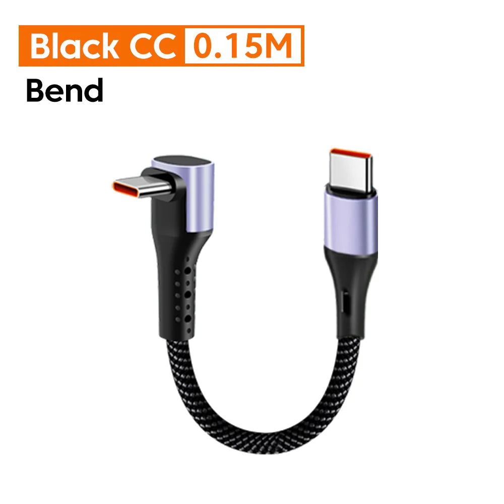 0.15/0.3M Short Cable 66W USB A/ USB C to Type C Fast Charging Cable Elbow Portable Power Bank Data USB C Cord For iPhone 15 16