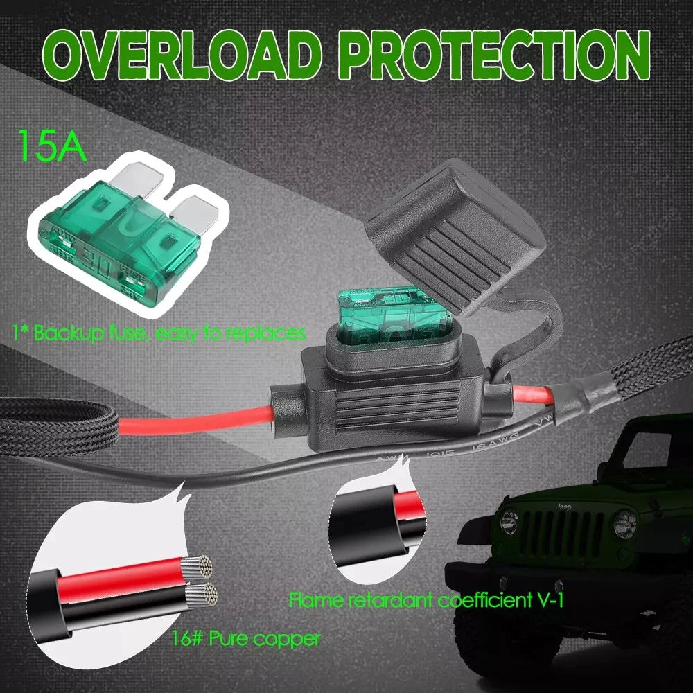 3 pin LED Light Bar Wiring Harness 3 Lead Wiring Harness with 12V 40A Relay Control two lights for led work lamp Different Modes