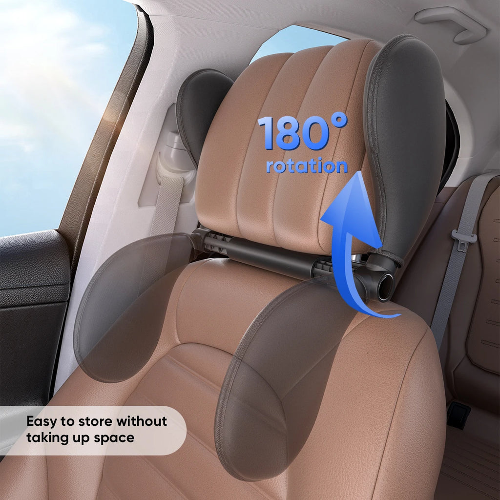 Ergonomic 360° Adjustable Auto Cervical Pillow with Memory Foam & Side Pads One-Click Sleep Headrest for Car Travel BMW Benz