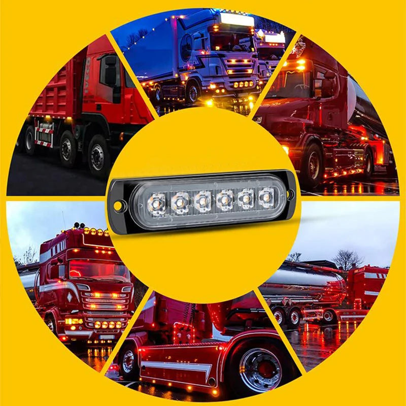 2PCS 12V 12W 6LED Car Warning Light Car Beacon Lamp LED Side Light Grill Flashing Breakdown Emergency Light Auto Accessories
