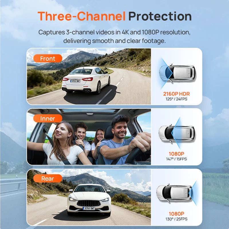 70mai t800e 3-Channel Front 4k + rear 1080p + interior 1080p HDR supercapacity GPS WiFi 6 70mai t800e dash cam voice control