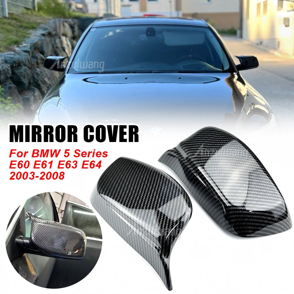 2PCS Car Rearview Side Mirror Cover Caps For BMW E60 E61 2003-2008 M Style Replacement Side Mirror Cover Caps