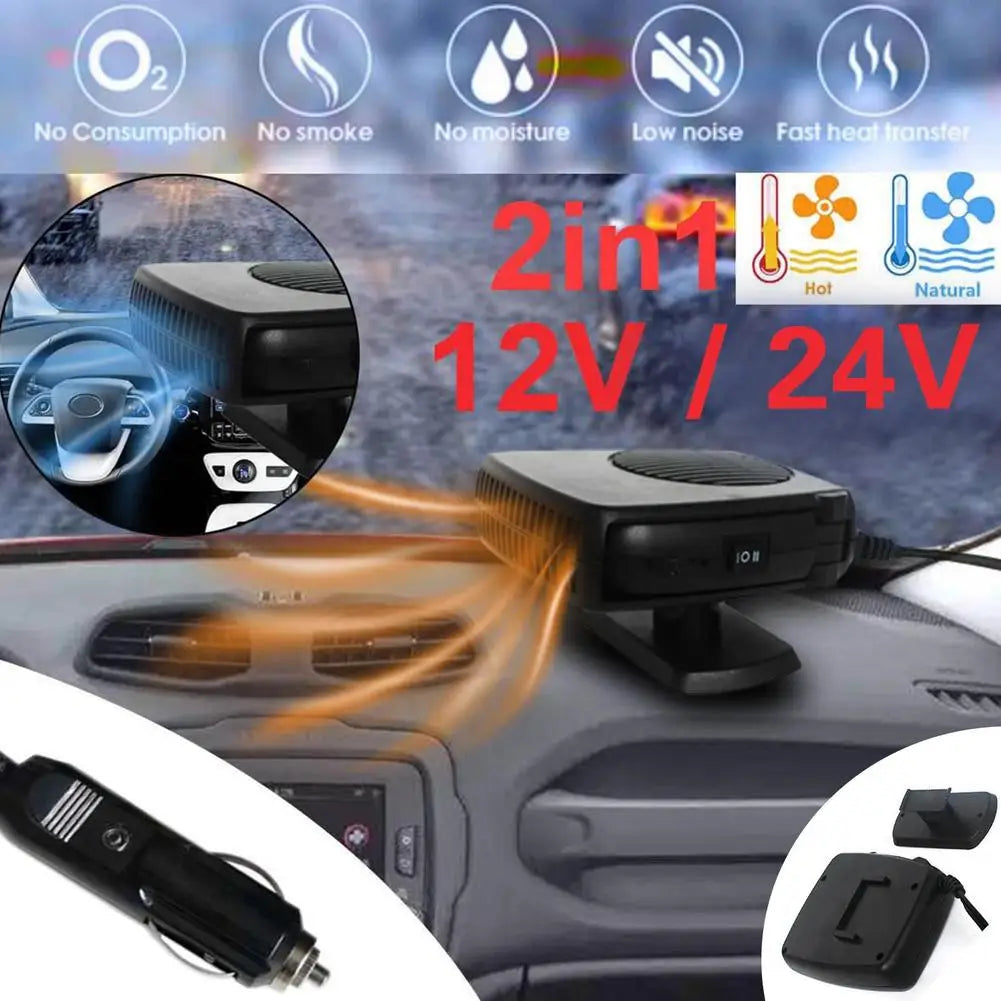 200W Car Heater 12V/24V Portable Car Heater Fan 2 IN 1 Electric Cooling Heating Auto Windshield Defroster Car Anti-Fog Heater