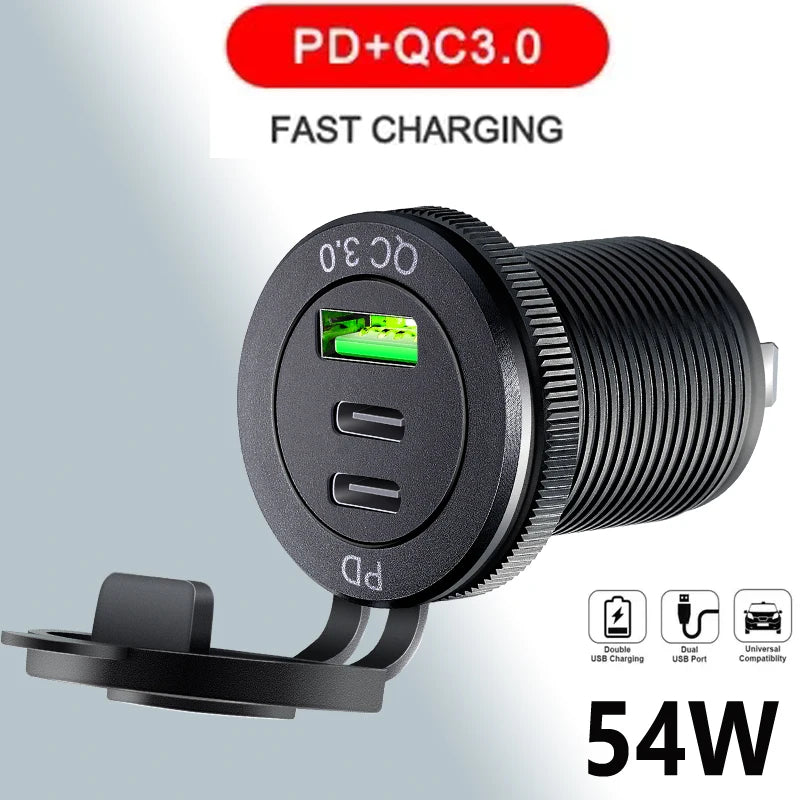 Type c usb steckdose 12v Universal PD type c usb port car fast charger socket qc3.0 power outlet adapter for Motorcycle Boat