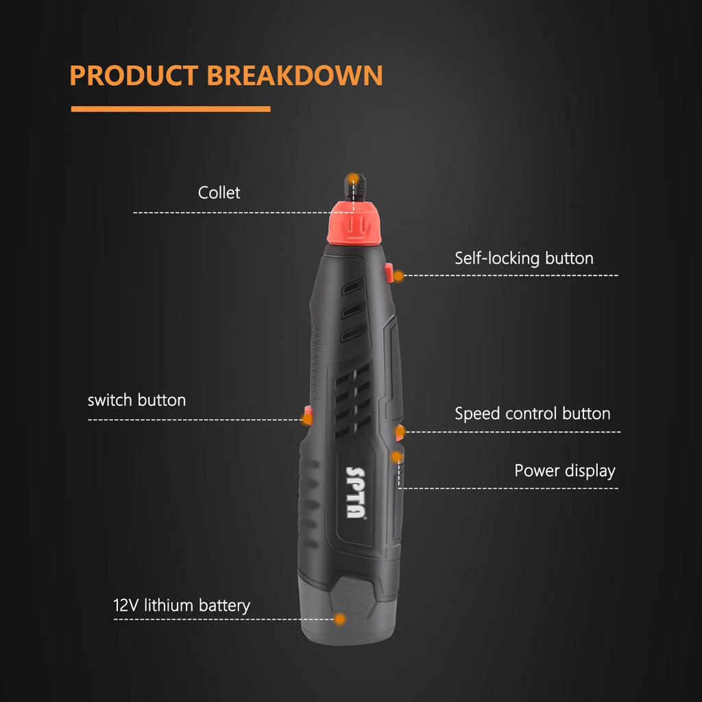 SPTA 12V Cordless Rotary Mini Car Polisher ,Car Electric Drill, 5,000-25,000 RPM Small Buffer Polisher Polishing Foam Pad Set