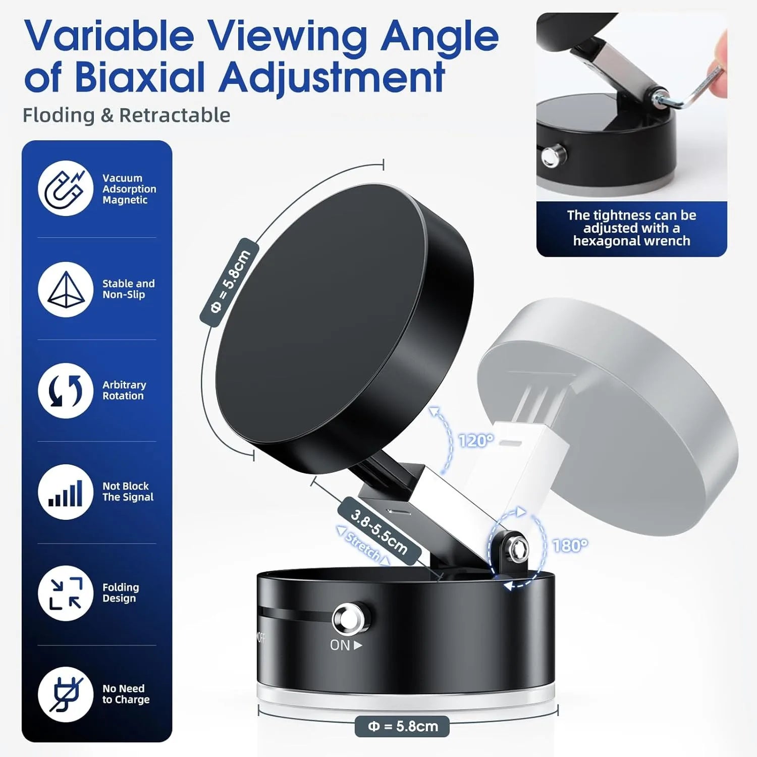 2025 New Model 360-Degree Rotating Aluminum Alloy Magnetic Vacuum Suction Cup Car Phone Holder, Portable New Design