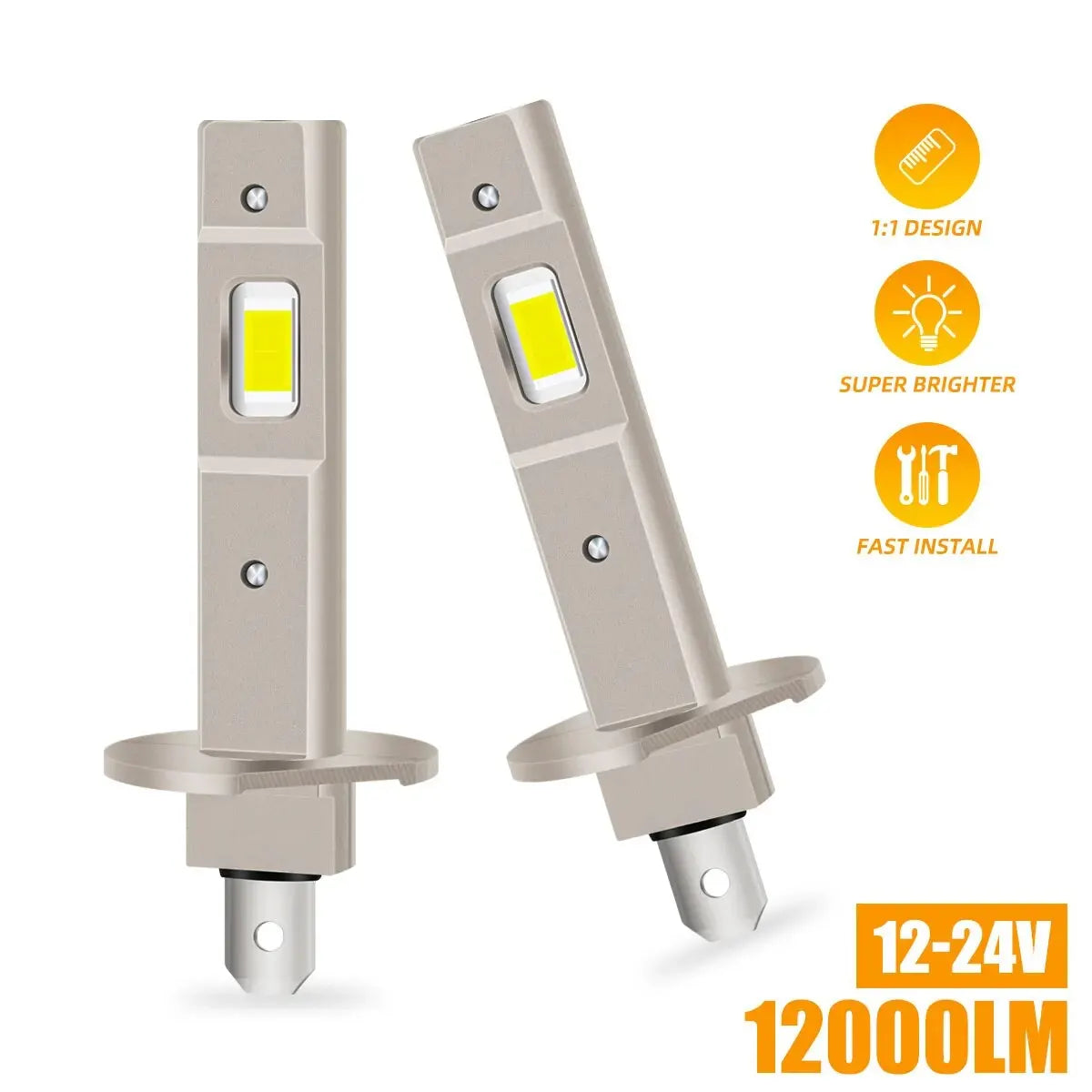 2pcs 12000LM H1 LED Headlight Bulbs 3570 CSP Chips White Super Bright For Car Headlight Fog Light Universal Fanless