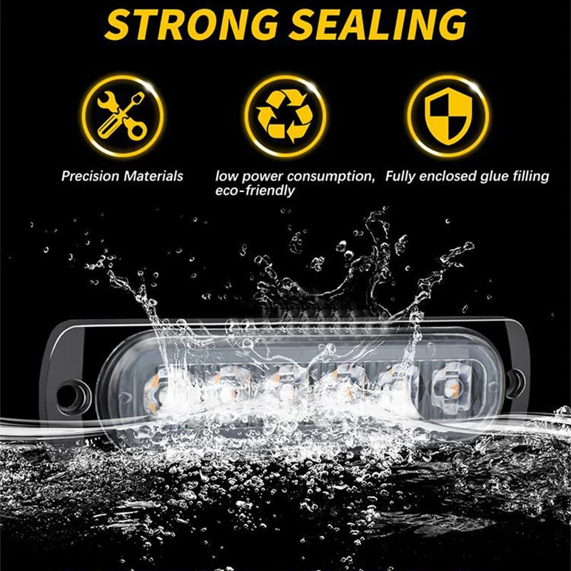 2PCS 12V 12W 6LED Car Warning Light Car Beacon Lamp LED Side Light Grill Flashing Breakdown Emergency Light Auto Accessories