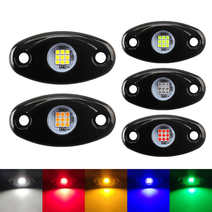 Waterproof 12V LED Rock Lights Kit Underbody Underglow Trail Rig Atmosphere Lamp for Car Truck ATV SUV Offroad Fender Neon Light