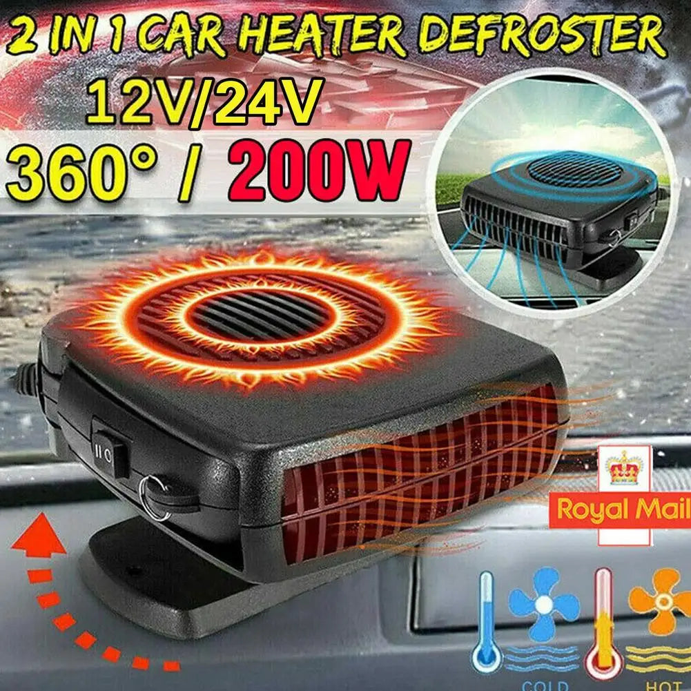 200W Car Heater 12V/24V Portable Car Heater Fan 2 IN 1 Electric Cooling Heating Auto Windshield Defroster Car Anti-Fog Heater