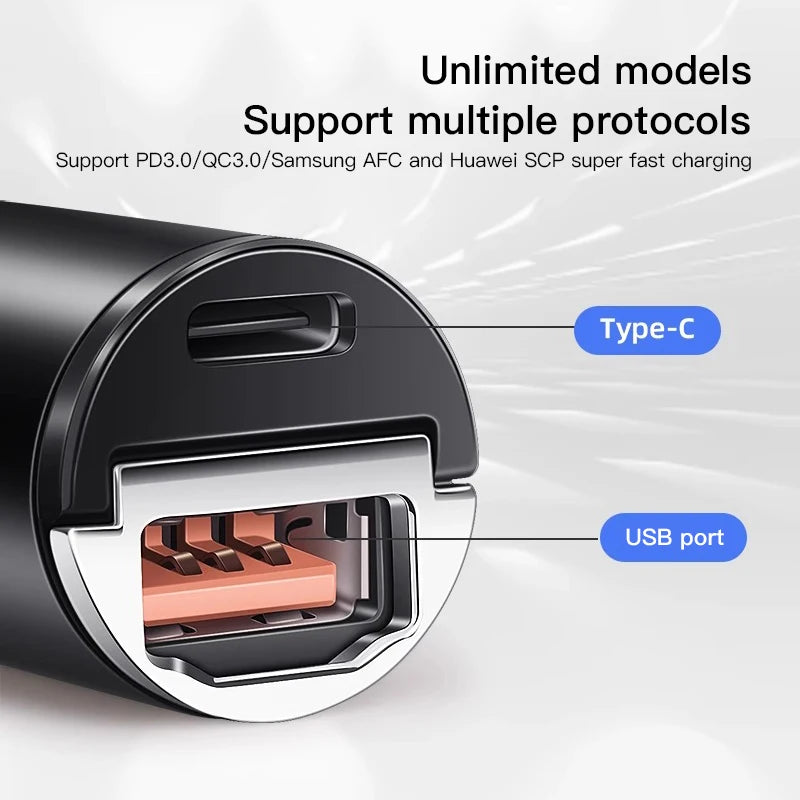 Invisible Mini Car 100W Charger USB Type-C Dual Interface For Smart Fortwo 451 450 453 EQ Forfour Roadster Forjeremy Crossblade