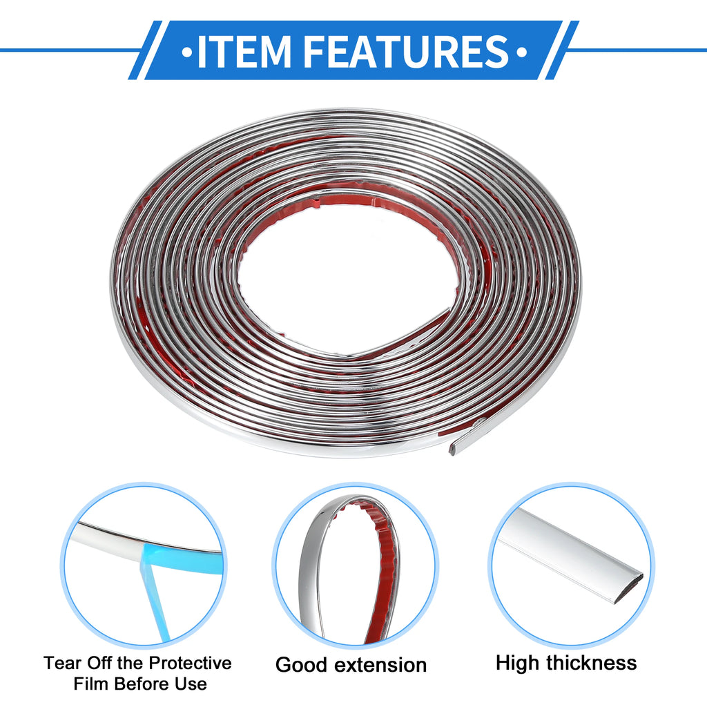 Uxcell Car Chrome Trim Molding Body Window Seal Rubbing Strip Bumper Anti-Collision Strip for Auto DIY Shiny Self-Adhesive Strip