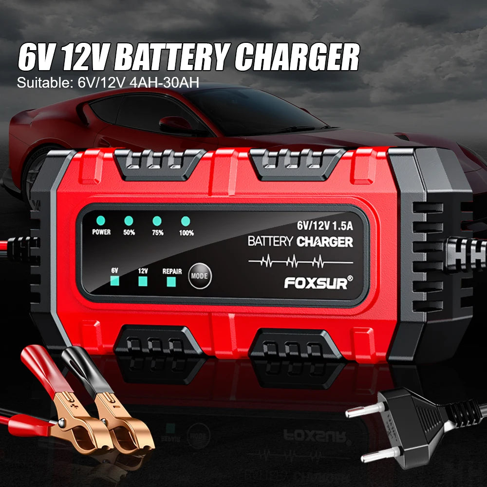 6V/12V 1.5A Multiple Protection Lead-Acid Battery Charger Car Motorcycle Battery Full Intelligent Intelligent Pulse Repair