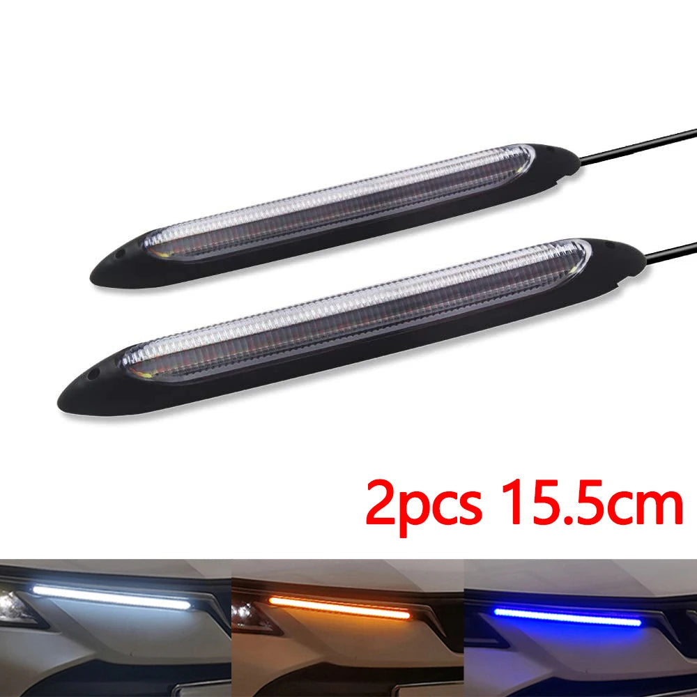 DRL Daytime Running Strip Car Headlight Decoration Turn Signal Light Strip Sequential Yellow Flow White Day Lamp Accessories 12V