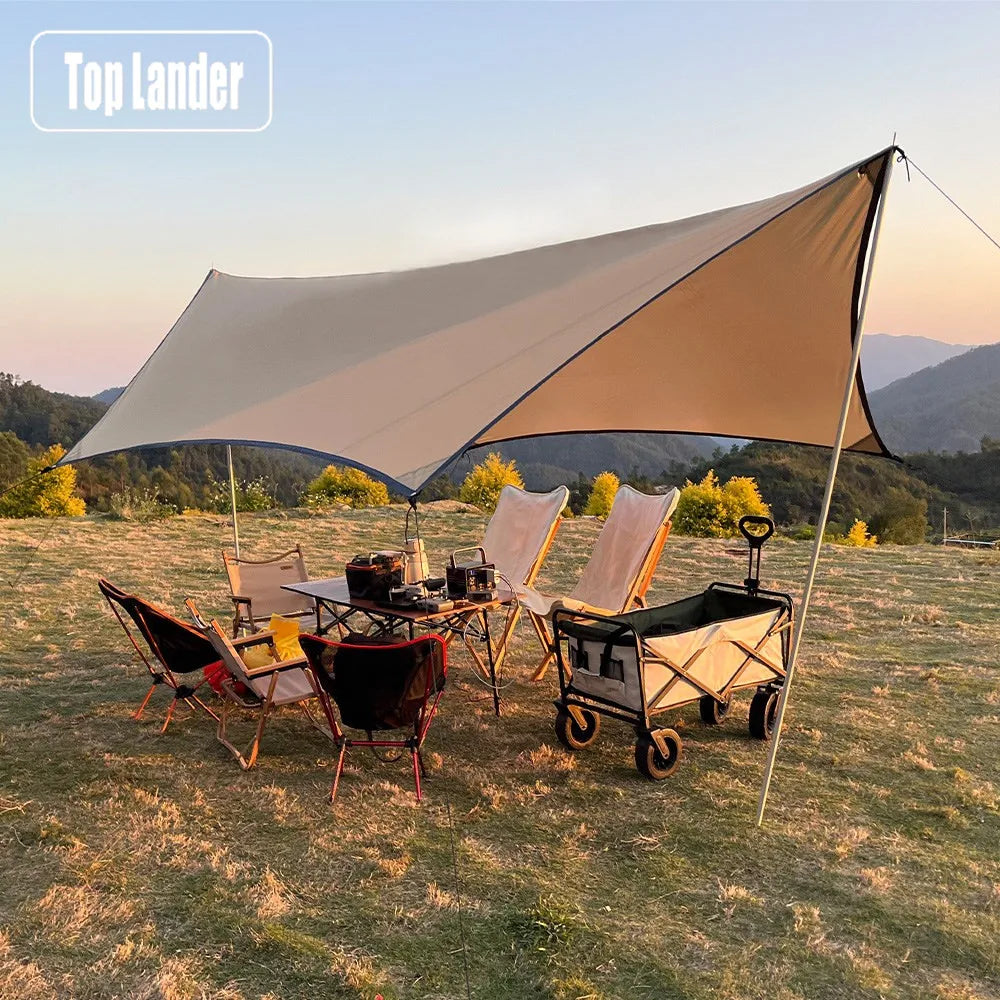 Lightweight 3x4M Hexagonal Camping Tarp Waterproof Awning Sun Shelter Outdoor Canopy for Hiking Beach Picnic Travel