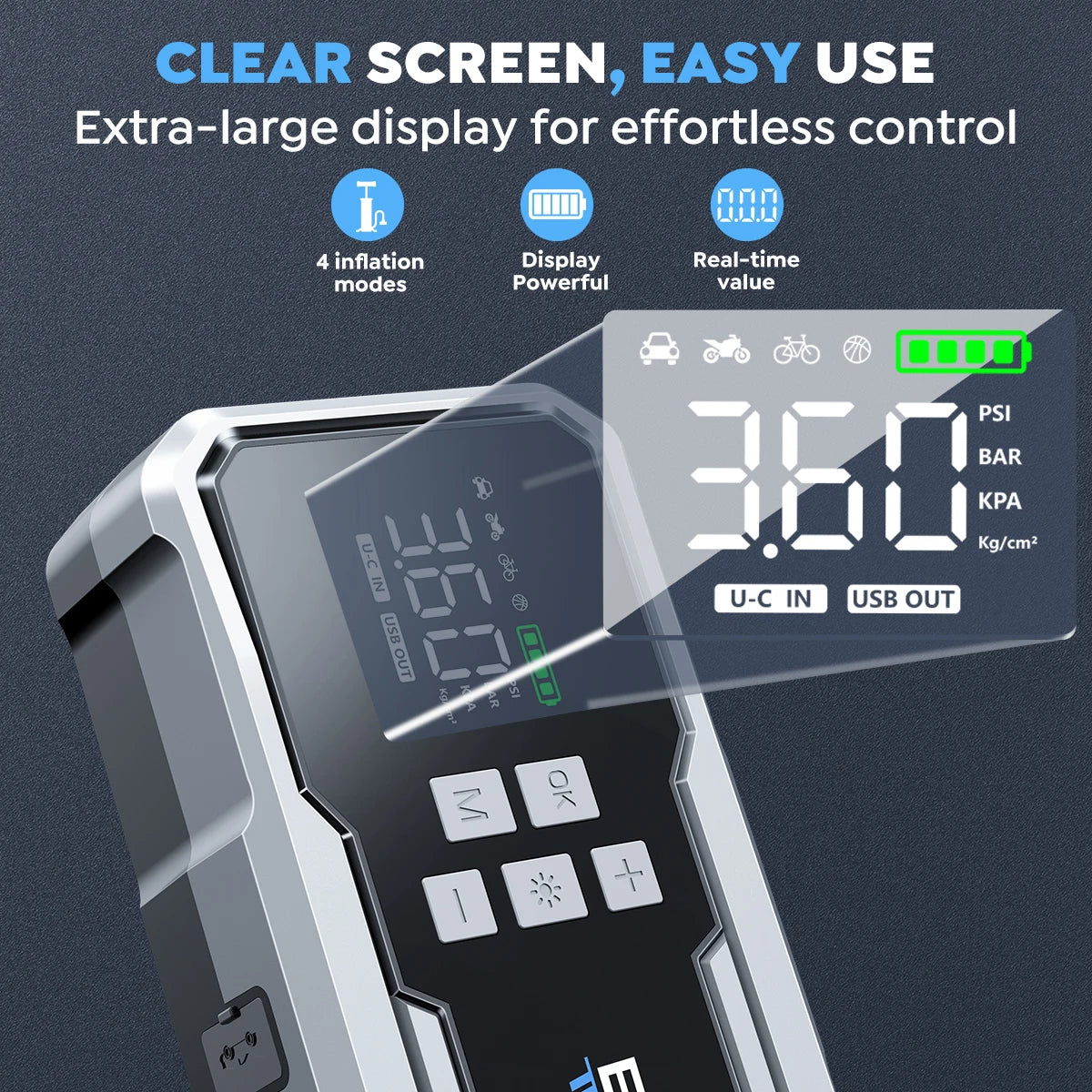 Car Jump Starter Pump Air Compressor Starting Device Booster 59.2Wh Power Bank 12V Digital Tire Inflator 150PSI