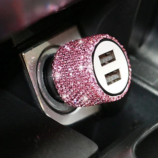 Bling Bling USB Car Charger 5V 2.1A Dual USB Port Fast Adapter Car Decor Styling Diamond Car Accessories Interior for Woman