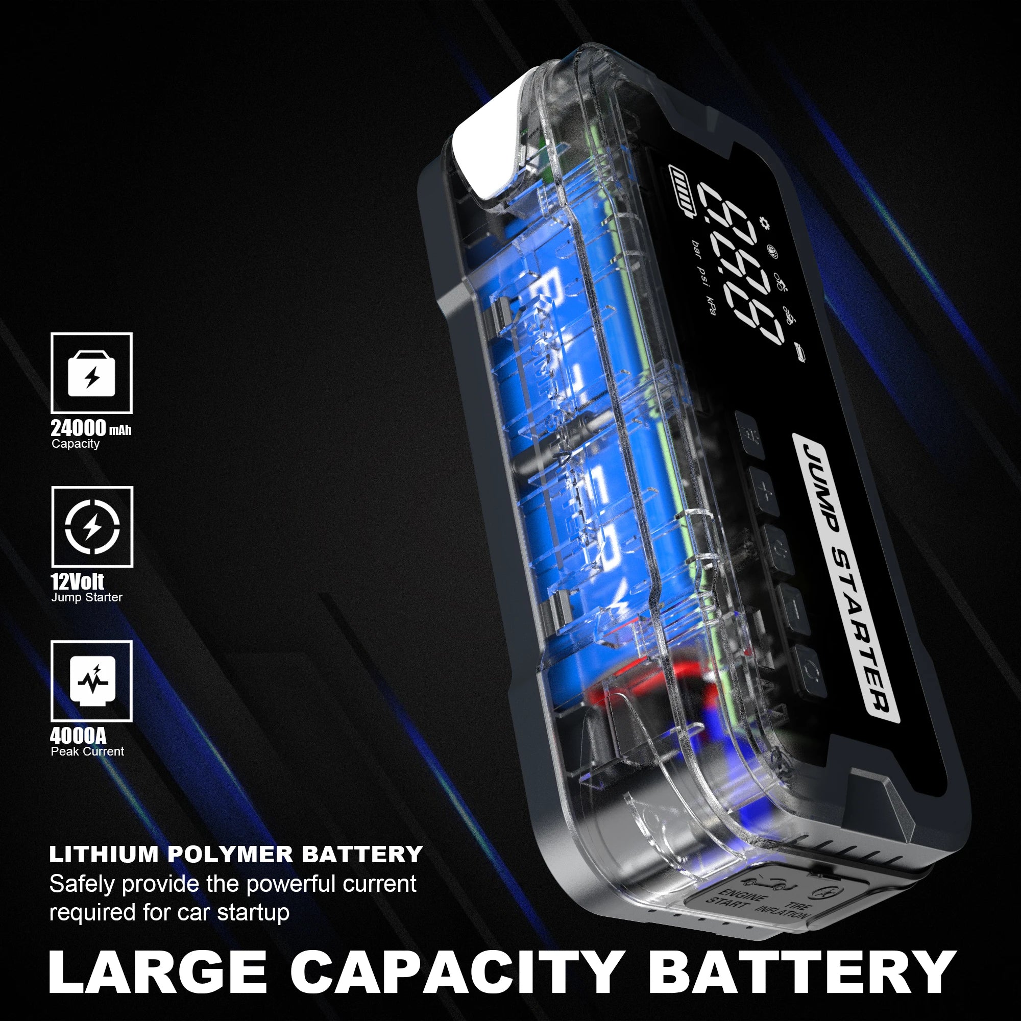 Roadjoy Car Jump  Starter with Air Compressor 150PSI 7000A Portable Car Starter Battery Pack (Full Gasoline/10.0L Diesel)