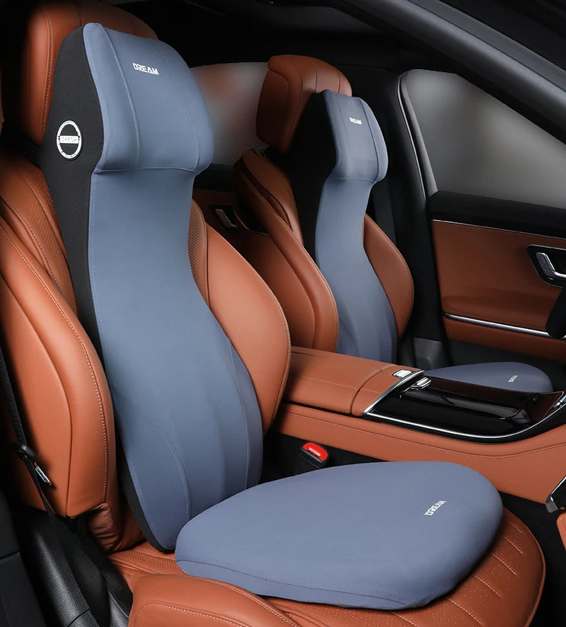 Car Leather Headrest Lumbar Support Memory Foam Car Rest Neck Pillow Back Cushion Seat Waist Supports Car Interior Accessories