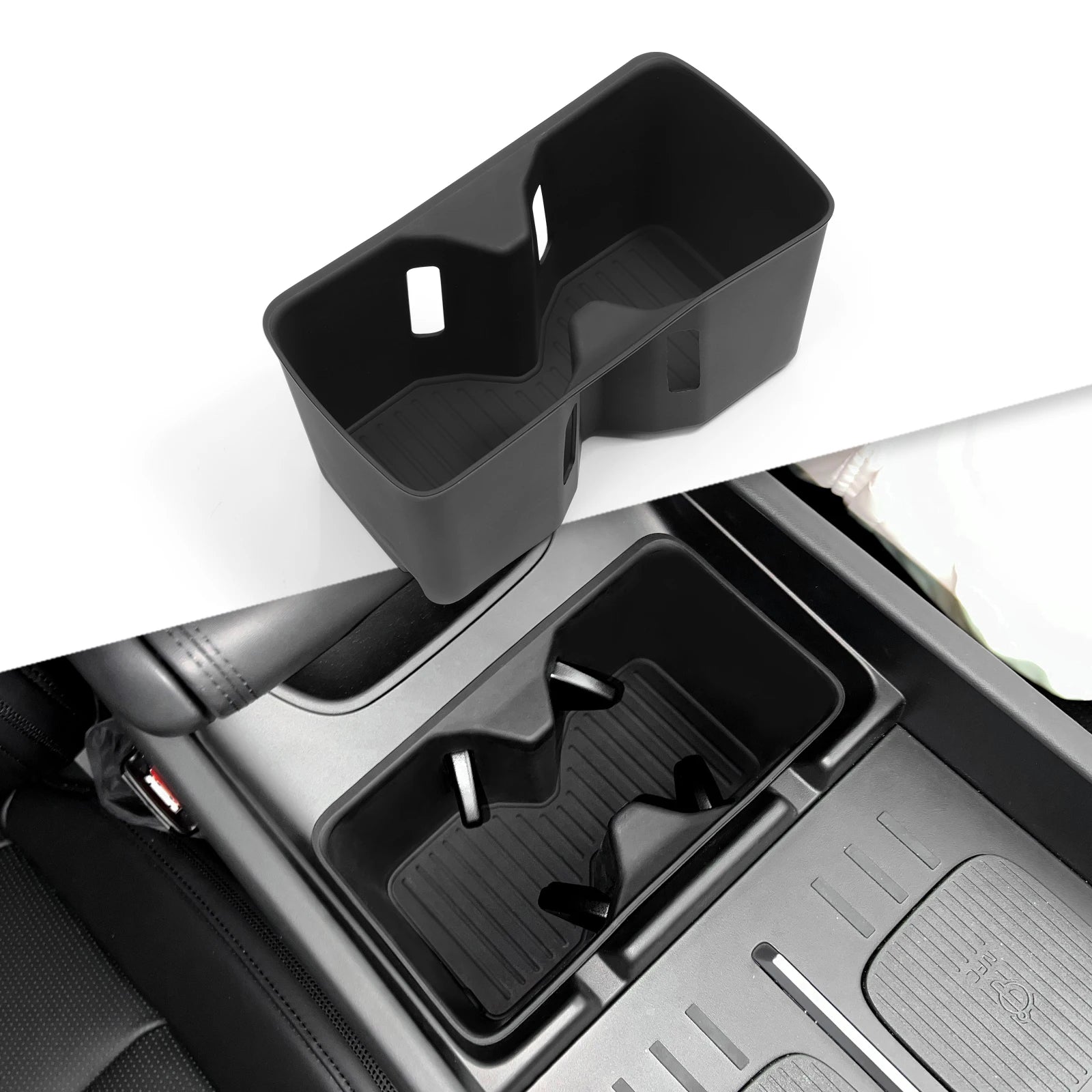 for Hyundai Santa Fe 2024 2025 2026 Storage Box Cup Holder Anti Dirt Pad Car Interior Accessories Organizer Tidying Black