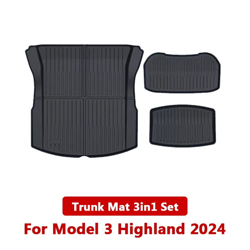 For Tesla Model 3 Highland 2024 Front and Back Trunk Mat TPE Carpet Waterproof Weather-resistant Pads Up and Down Layer Mats