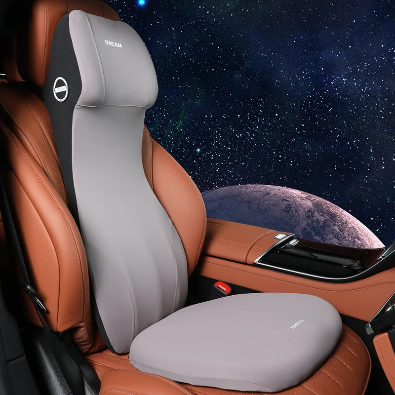 Car Leather Headrest Lumbar Support Memory Foam Car Rest Neck Pillow Back Cushion Seat Waist Supports Car Interior Accessories