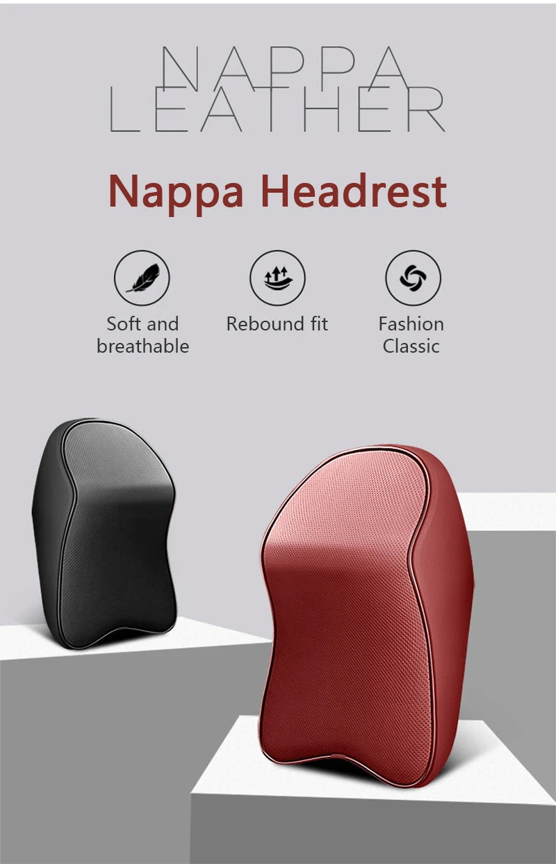 3D Nappa Leather Memory Foam Headrest Car Neck Pillow Support Neck Rest Pillow for Car Pain Relief Travel Neck Support
