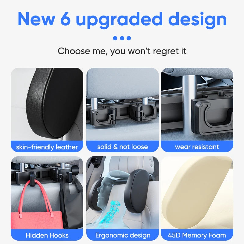 Ergonomic 360° Adjustable Auto Cervical Pillow with Memory Foam & Side Pads One-Click Sleep Headrest for Car