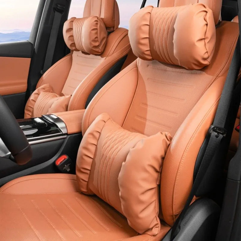 Quality Nappa Leather Car Headrest Lumbar Support Cushion Comfortable Soft Car Neck Pillows Waist Pillow Car Interior Accessorie