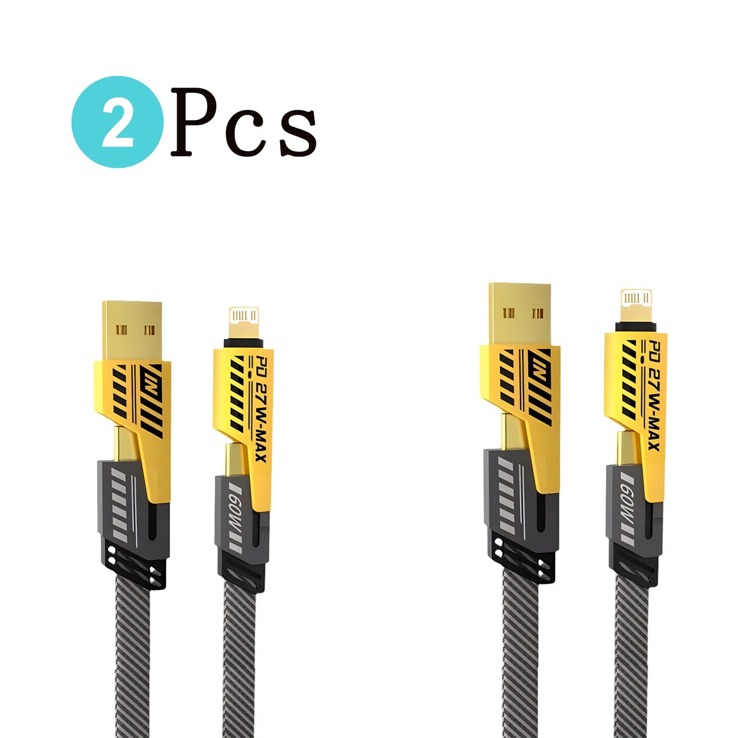 1-2PCS USB Type C Multi Port Quick Charge Wire Line PD 65W/27W 4 in 1 Mecha Fast Charging Data Cable Cord for iPhone 16 Samsung