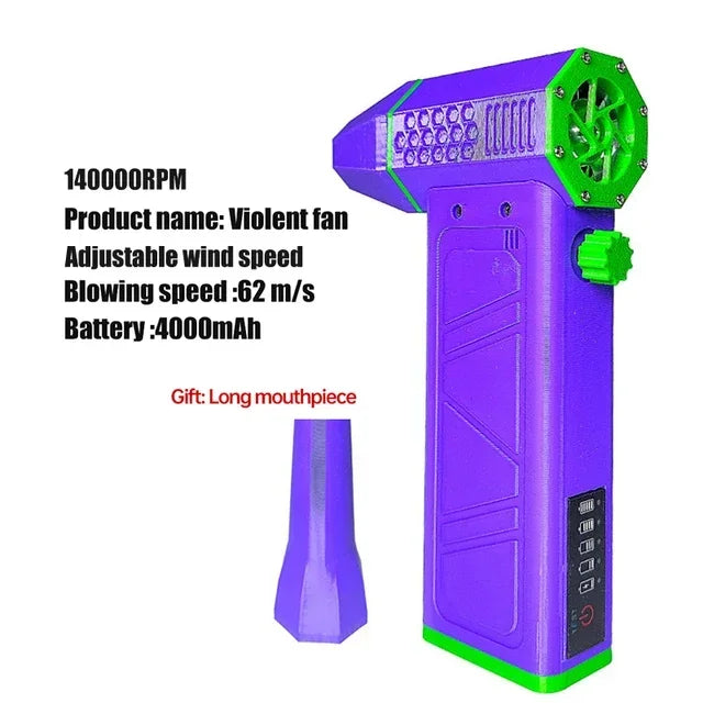 Mini turbo jet portable fan with three adjustable modes, 140,000 rpm, 62 m/s, for cleaning dust from cars and other cleaning too