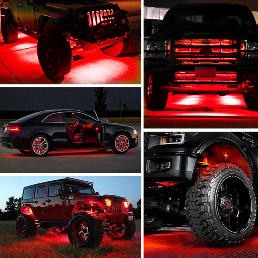 Waterproof 12V LED Rock Lights Kit Underbody Underglow Trail Rig Atmosphere Lamp for Car Truck ATV SUV Offroad Fender Neon Light