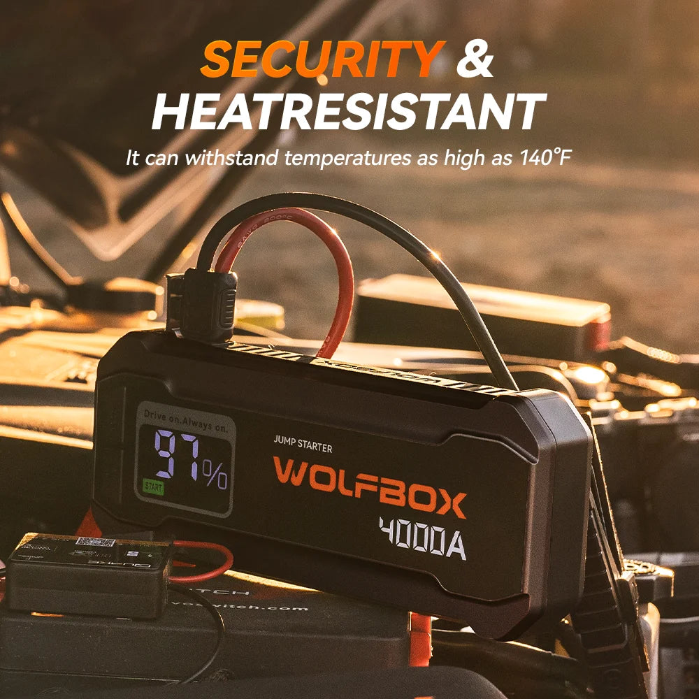 WOLFBOX 4000A Jump Starter,12V Car Battery Jump Starter,65W Quick Charge 24000mAh for 8L Gas 6L Diesel Engine with Booster