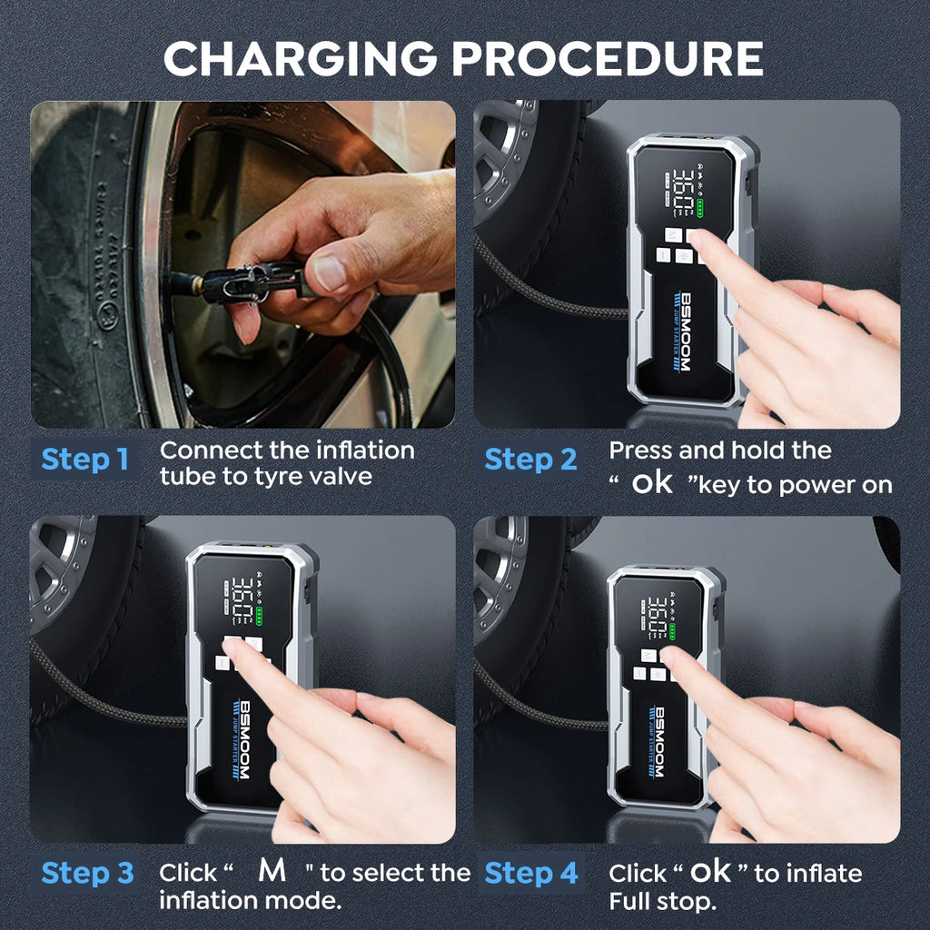 Car Jump Starter Pump Air Compressor Starting Device Booster 59.2Wh Power Bank 12V Digital Tire Inflator 150PSI