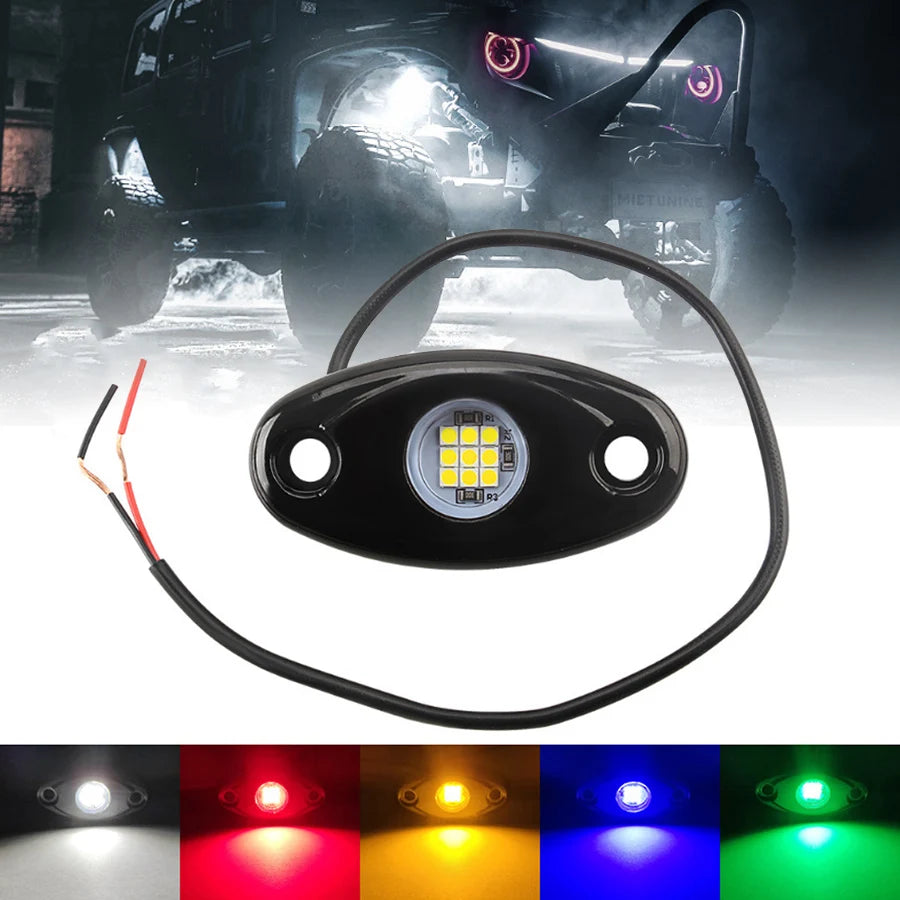 Waterproof 12V LED Rock Lights Kit Underbody Underglow Trail Rig Atmosphere Lamp for Car Truck ATV SUV Offroad Fender Neon Light