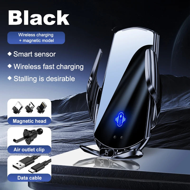 Car Mount Wireless Charging Stand Vehicle Phone Mounts Car Phone Holder Automatic Quick Release Button For Samsung Huawei Iphone