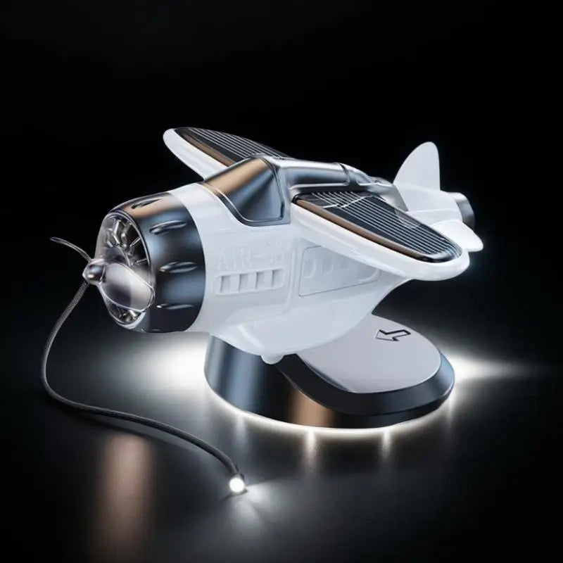 Solar Powered 360 Rotating Airplane Ornament - Car Dashboard Decor with LED Lights for Interior Styling