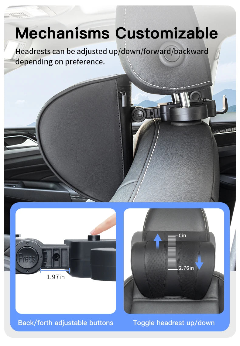 Leather Car Seat Headrest Cushion Multi-Function Memory Foam Car Neck Pillow Adjustable Car Headrest Pillow Auto Accessories