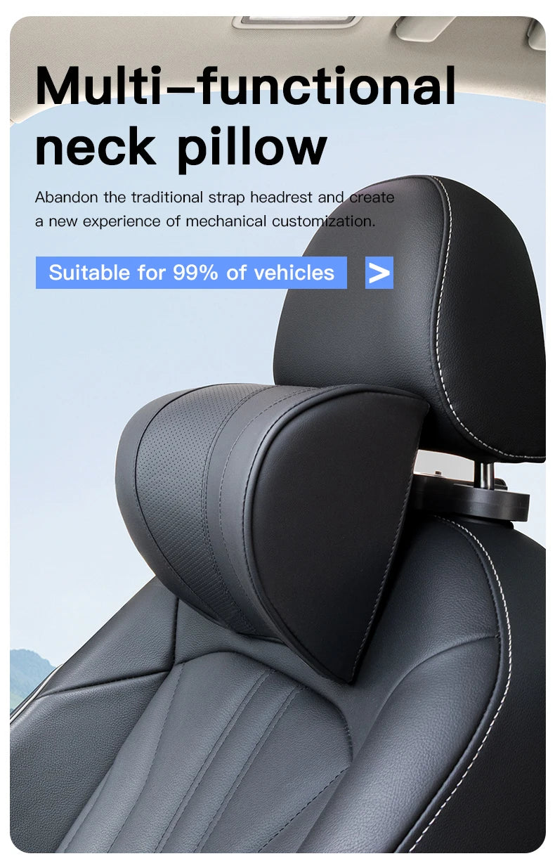 Leather Car Seat Headrest Cushion Multi-Function Memory Foam Car Neck Pillow Adjustable Car Headrest Pillow Auto Accessories