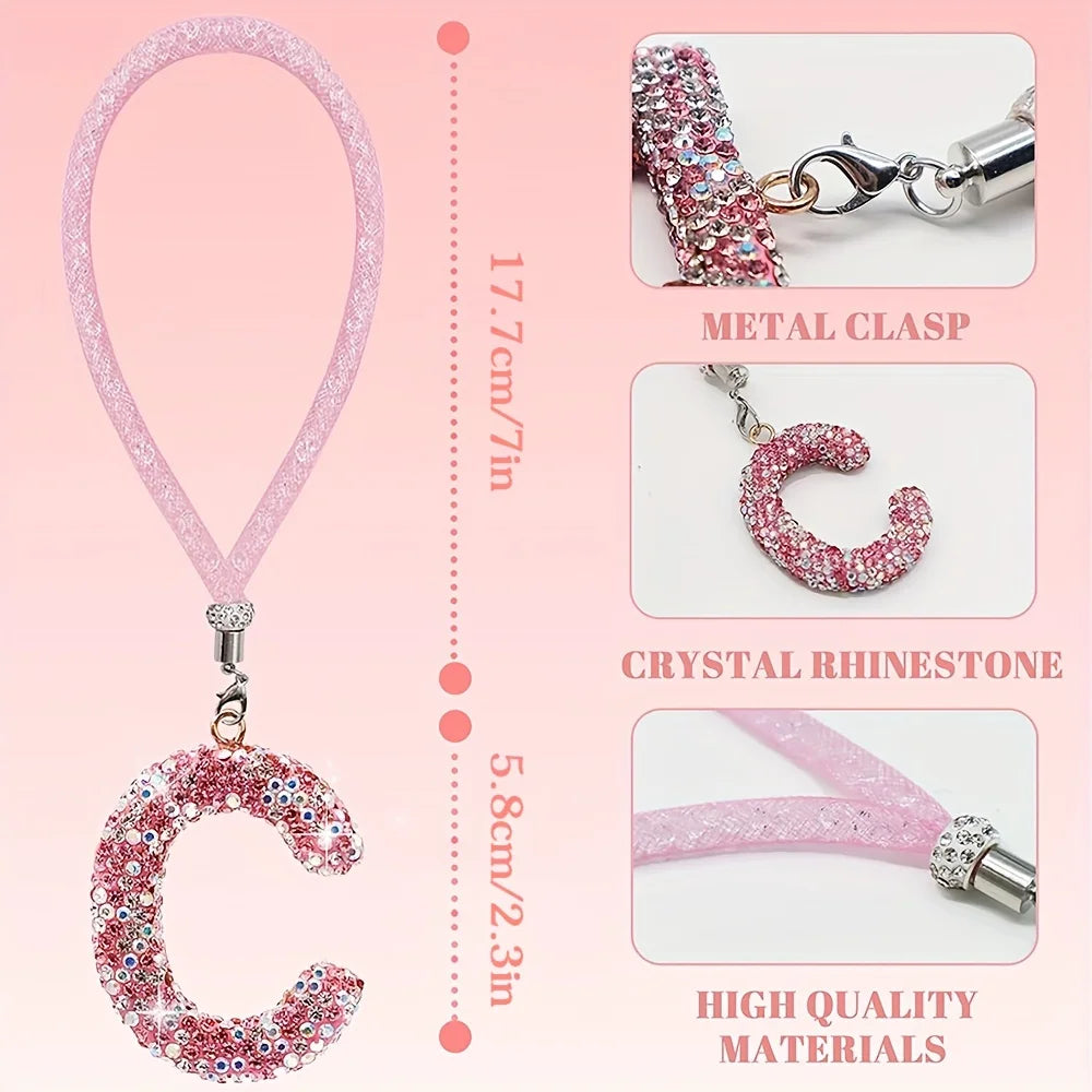 Creative Rhinestone P-Z Letter Car Rearview Mirror Pendant Crystal Car Decoration Bling Accessory Dangling Creative Shiny Charm