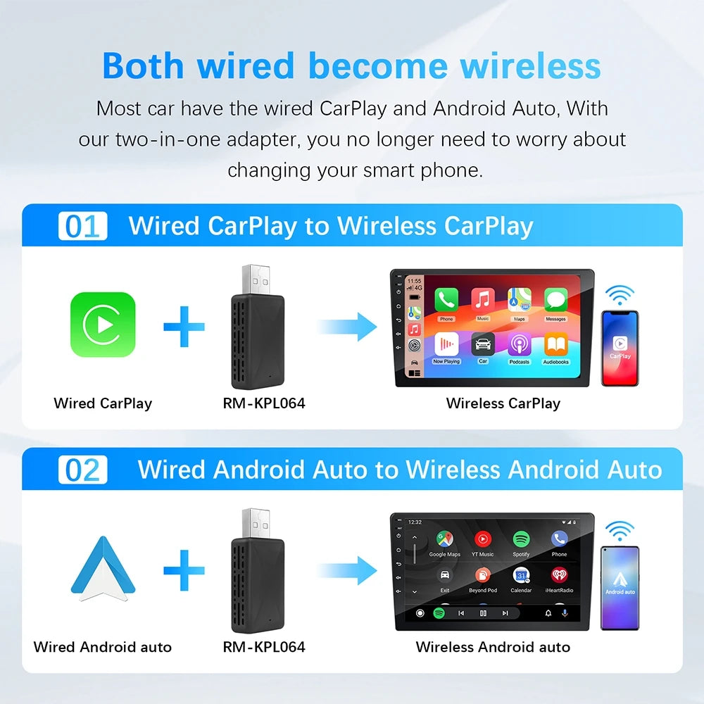 2in1 Wireless CarPlay Dongle Wireless Android Auto Adapter AI Smart Box Car Intelligent Systems For Car With Wired CarPlay