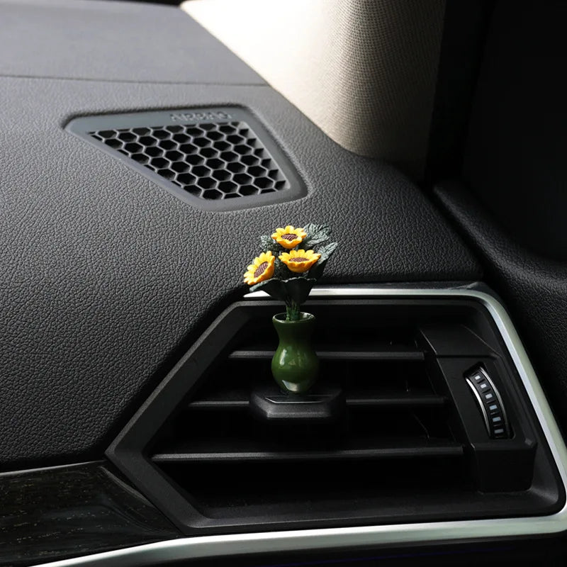 Car Interior Decoration Resin Mini Sunflower Vase Auto Center Console Rearviewi Mirror Ornaments For Car Accessories Woman Gifts